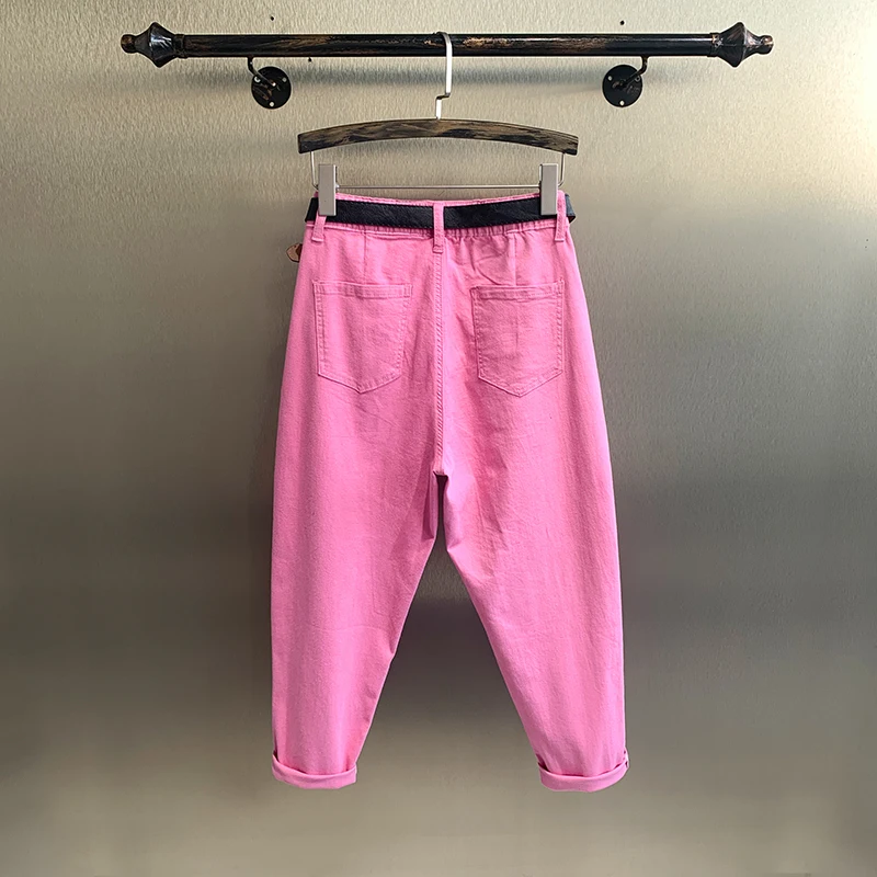 Cumpara 2021 nouă primăvară de toamnă roz femei net broderie rosie frumusete elasticitatea stright pantaloni harem ultra lung studenți pantaloni | Funduri Maxim100lei.ro